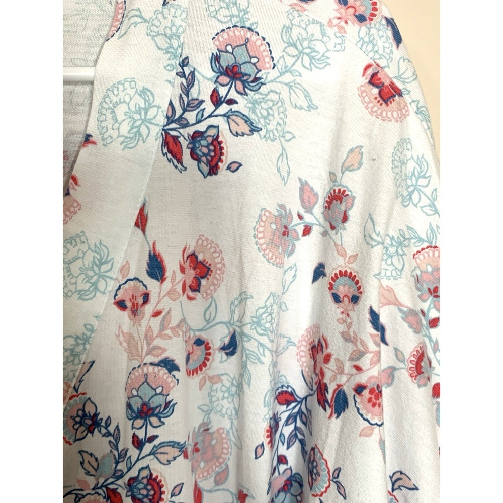 Garnet Hill Robe Womens XL White Pink Floral 100% "Green Cotton" Long Pockets - Picture 5 of 14